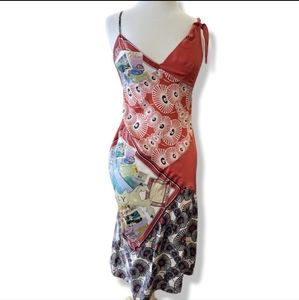 Travel vintage print silk 00s y2k dress
